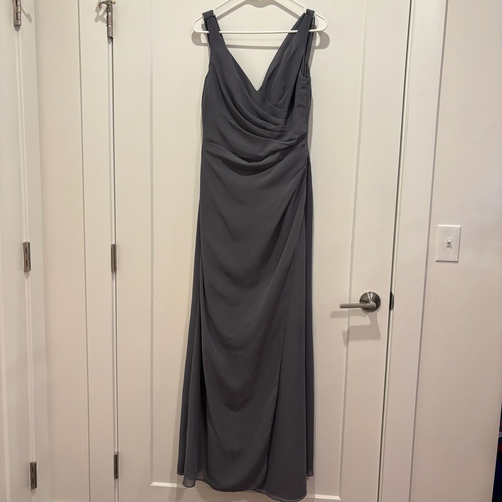 Sorella Vita Charcoal Gray Chiffon Cowl Back Bridesmaid Formal‎ Gown Dress 12